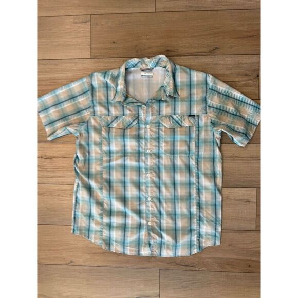 Columbia Men’s Button Dress Front Short Sleeve Shirt XL Extra large Blue Sports - Picture 1 of 4